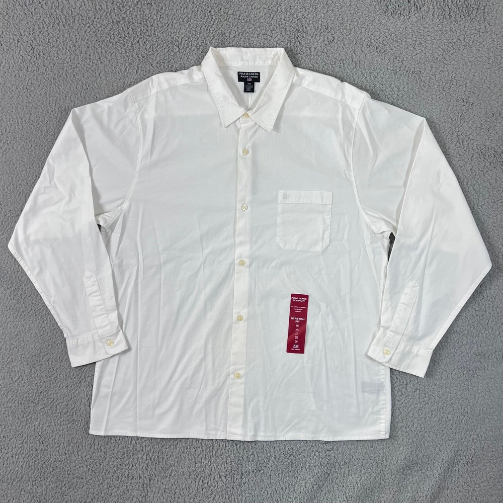 Polo Jeans Co Ralph Lauren Shirt Mens XXL White Stretch Fit Button Down Long Slv
